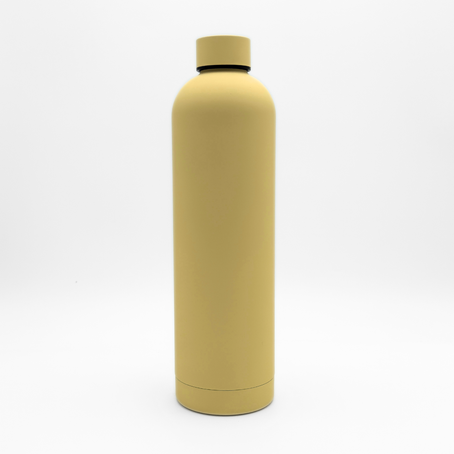 The Core Series Plus | Canary Yellow water bottle stands upright on a white background, featuring a matte yellow finish and a screw-on lid. Crafted with double-walled stainless steel for superior insulation, this leakproof flask keeps your drinks hot or cold—making it perfect for taking anywhere.