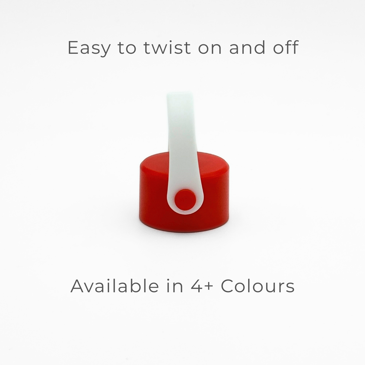 A Core Series | Carry Lid | Red & White is centered on a plain background. Text above reads, Easy to twist on and off. Below, text reads, Available in 4+ Colours. This PurePop accessory is the perfect leakproof carry lid for your flask.