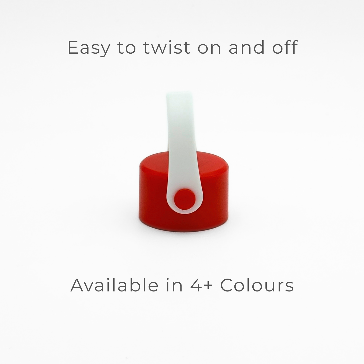 A Core Series | Carry Lid | Red & White is centered on a plain background. Text above reads, Easy to twist on and off. Below, text reads, Available in 4+ Colours. This PurePop accessory is the perfect leakproof carry lid for your flask.