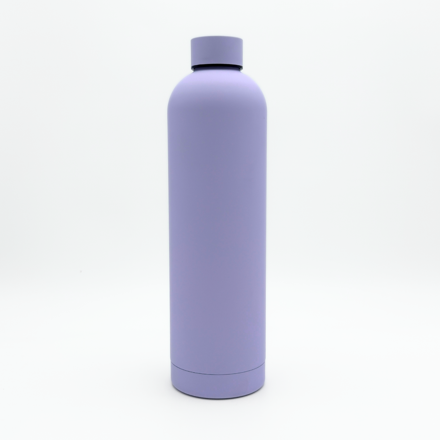 A Core Series Plus | Pastel Lilac insulated flask, featuring a tall cylindrical design and a screw-on lid, stands upright on a white background.