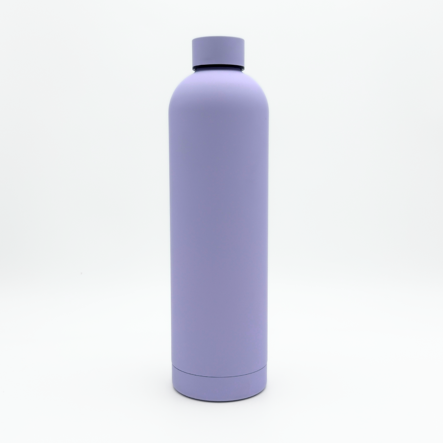 A Core Series Plus | Pastel Lilac insulated flask, featuring a tall cylindrical design and a screw-on lid, stands upright on a white background.