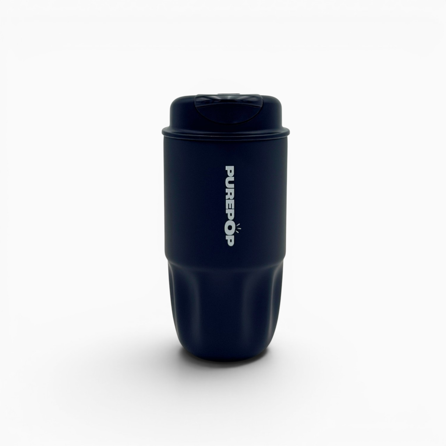 An Onyx Black reusable insulated bottle from the Sip Series with a secure, leakproof lid, featuring the “PUREPOP” logo printed vertically in white on the side, set against a plain white background.