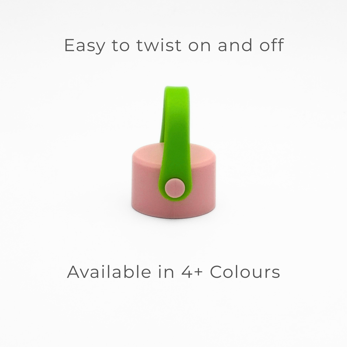 A Core Series | Carry Lid in Pink & Lime is displayed upright on a white background. Text above reads, Easy to twist on and off, and below, Available in 4+ Colours. This lid features a leakproof seal and fits perfectly with your Core Series flask.
