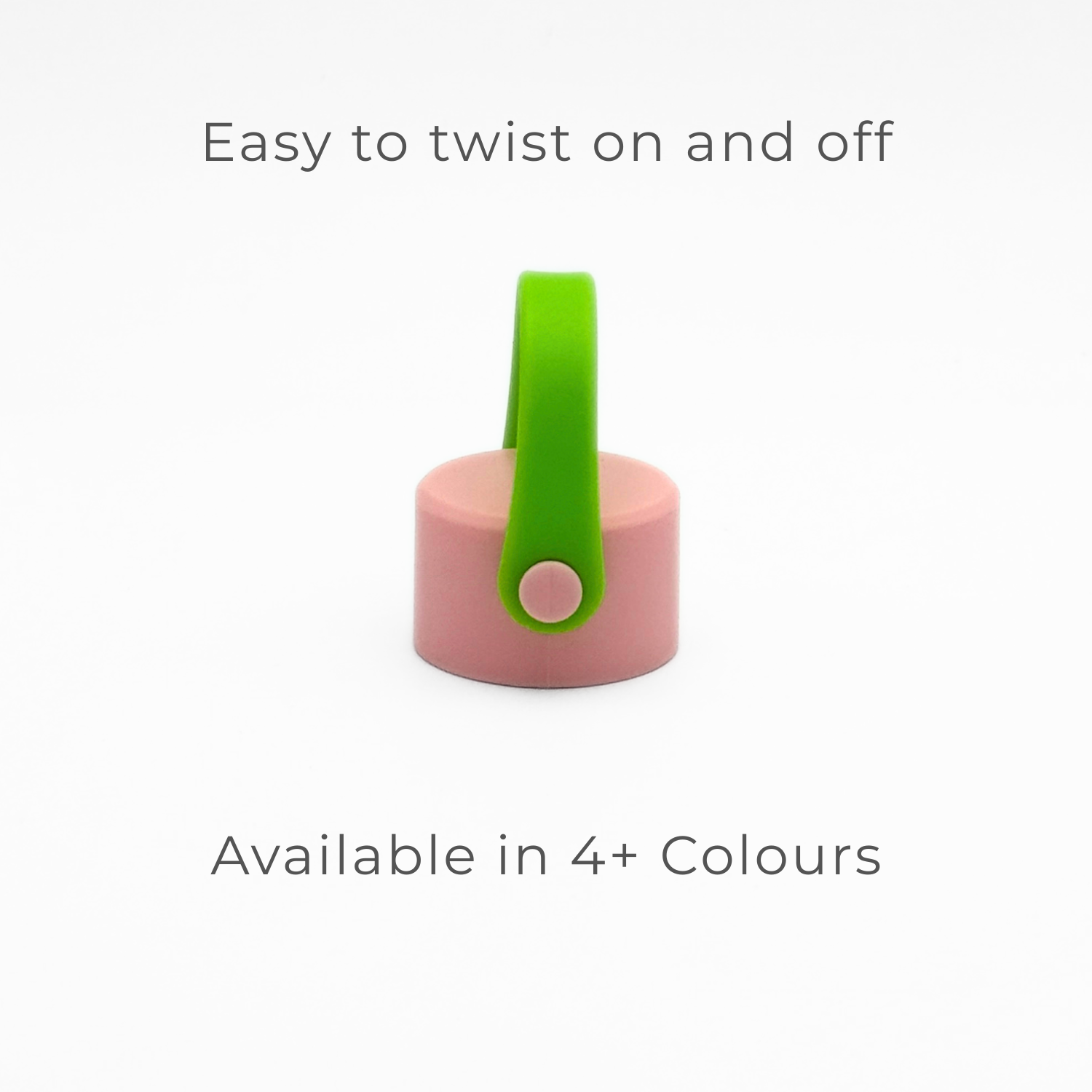 A Core Series | Carry Lid in Pink & Lime is displayed upright on a white background. Text above reads, Easy to twist on and off, and below, Available in 4+ Colours. This lid features a leakproof seal and fits perfectly with your Core Series flask.