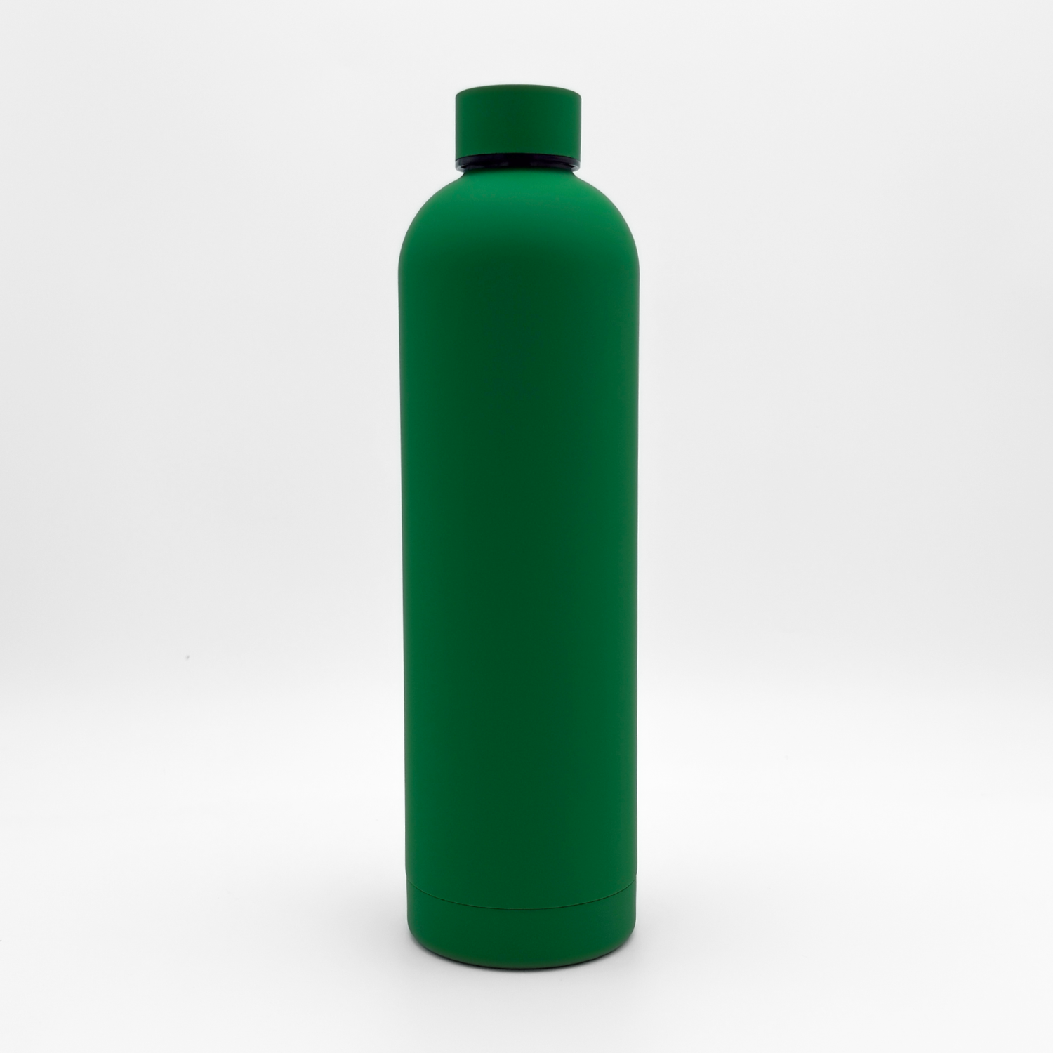 A Core Series Plus | Green & Gold bottle, featuring a tall, green, cylindrical double-walled stainless steel design with a matching green cap, stands upright on a plain white background.