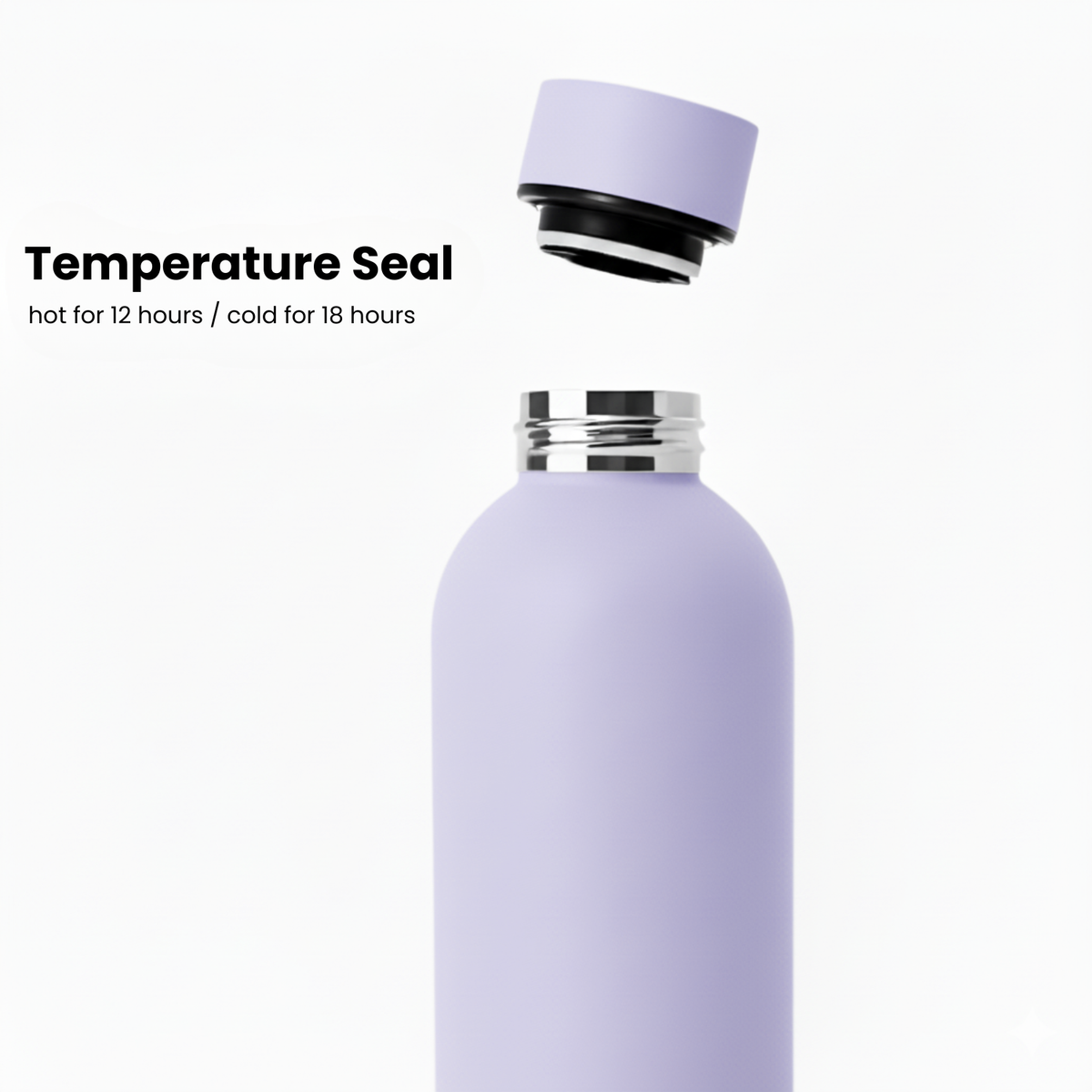 The Purepop Core Series | Lavender Purple is a leakproof water bottle with a floating lid. Temperature Seal: hot for 12 hrs / cold for 18 hrs. Sleek, modern design fits any car cup holder and features advanced thermal insulation.